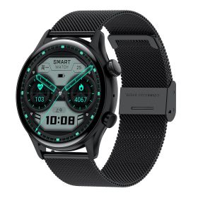Round Dial True Waterproof NFC Screen Heart Rate Watch (Option: Black Steel Strap)