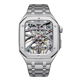 Strap Double Row Armor One Piece Strap Case Stainless Steel Protective Cover (Color: Silver)