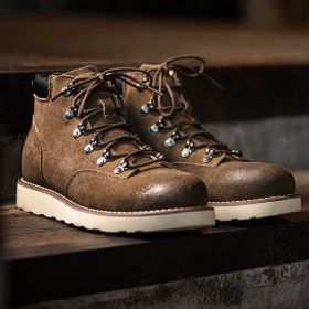 Men's Retro Mountaineering High-top Boots Calf Leather Shoes (Option: Brown-38)
