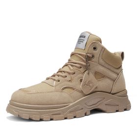Fall Winter Men High Top Boots Thick Bottom Retro (Option: Khaki-39)