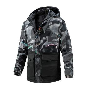 Quilted Jacket Mid-length Men Removable Hood Thick Coat Reversible Clothe Casual Cozy Fashion Trendy Street Spring Autumn Winter (Color: Camouflage black)