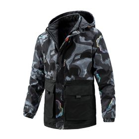 Quilted Jacket Mid-length Men Removable Hood Thick Coat Reversible Clothe Casual Cozy Fashion Trendy Street Spring Autumn Winter (Color: Camouflage blue)
