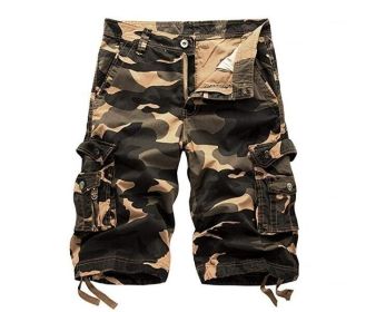 Mens Cotton Relaxed Fit Fit Outdoor Camouflage Camo Cargo Shorts (Color: 1)