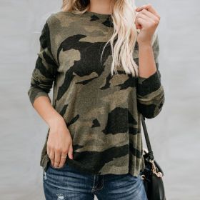 Women Wild Camouflage Printed Long-sleeved T-shirt Top (Color: Camouflage)
