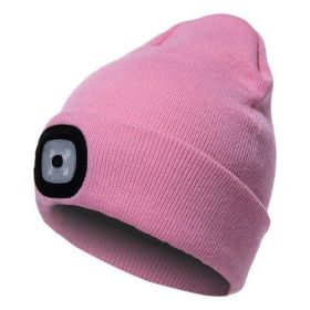 LED Knit Hat Button Cell Type Knitted Hat With Light Glowing (Color: Pink)