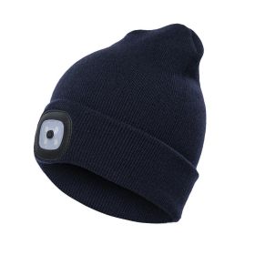 LED Knit Hat Button Cell Type Knitted Hat With Light Glowing (Color: Blue)