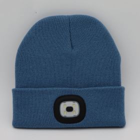 LED Knit Hat Button Cell Type Knitted Hat With Light Glowing (Color: Light blue)