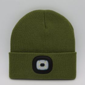 LED Knit Hat Button Cell Type Knitted Hat With Light Glowing (Color: Army Green)