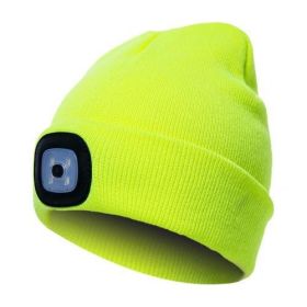 LED Knit Hat Button Cell Type Knitted Hat With Light Glowing (Color: Fluorescent yellow)