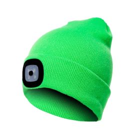 LED Knit Hat Button Cell Type Knitted Hat With Light Glowing (Color: Fluorescent green)