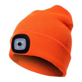 LED Knit Hat Button Cell Type Knitted Hat With Light Glowing (Color: Orange)