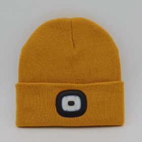 LED Knit Hat Button Cell Type Knitted Hat With Light Glowing (Color: Yellow)