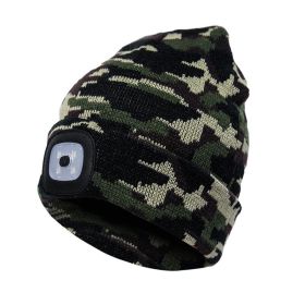 LED Knit Hat Button Cell Type Knitted Hat With Light Glowing (Color: Camouflage)