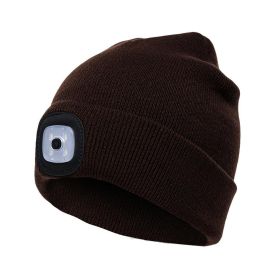 LED Knit Hat Button Cell Type Knitted Hat With Light Glowing (Color: Brown)