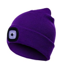 LED Knit Hat Button Cell Type Knitted Hat With Light Glowing (Color: Purple)