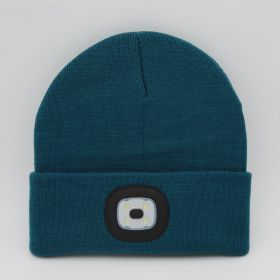 LED Knit Hat Button Cell Type Knitted Hat With Light Glowing (Color: Ink green)