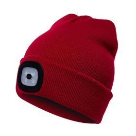 LED Knit Hat Button Cell Type Knitted Hat With Light Glowing (Color: Red)