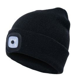 LED Knit Hat Button Cell Type Knitted Hat With Light Glowing (Color: Black)