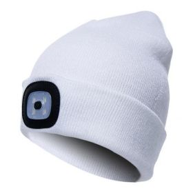 LED Knit Hat Button Cell Type Knitted Hat With Light Glowing (Color: White)