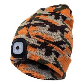 LED Knit Hat Button Cell Type Knitted Hat With Light Glowing (Color: Camouflage gold)