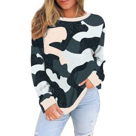 New Loose Round Neck Camouflage Leopard Print Long Sleeve T-shirt Women (Color: Apricot)