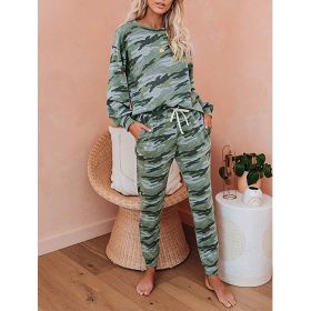 Autumn Fashion Printed Tie-dye European and American Style Ladies Casual Home Wear Suit (Color: Camouflage)
