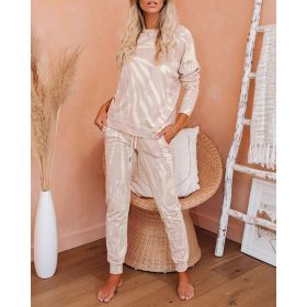 Autumn Fashion Printed Tie-dye European and American Style Ladies Casual Home Wear Suit (Color: Khaki)