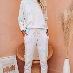 Autumn Fashion Printed Tie-dye European and American Style Ladies Casual Home Wear Suit (Color: Pink)