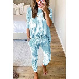 New Style Women's Autumn Loose Long Sleeve Printing Casual Suit (Color: Blue)