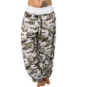 New Loose Printed Wide Leg Women's Camouflage Casual Trousers (Color: Yellow)