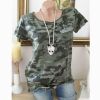Summer Women's New Camouflage Pocket Sequins Short Sleeve T-Shirt